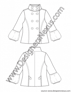 001- apparel flat sketch lantern sleeve pea coat