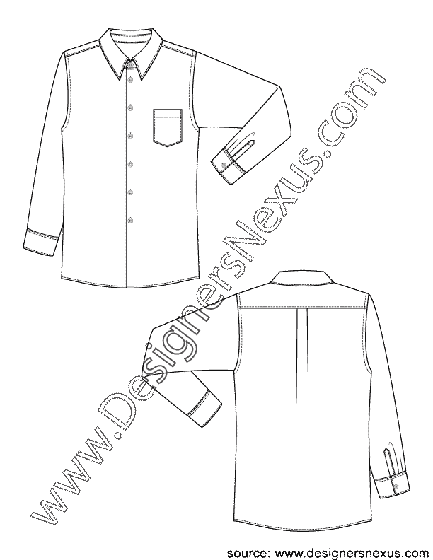001- menswear flat sketch classic fit dress shirt chest pocket