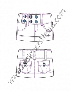 001 garment flat sketch micro mini skirt wide waistband