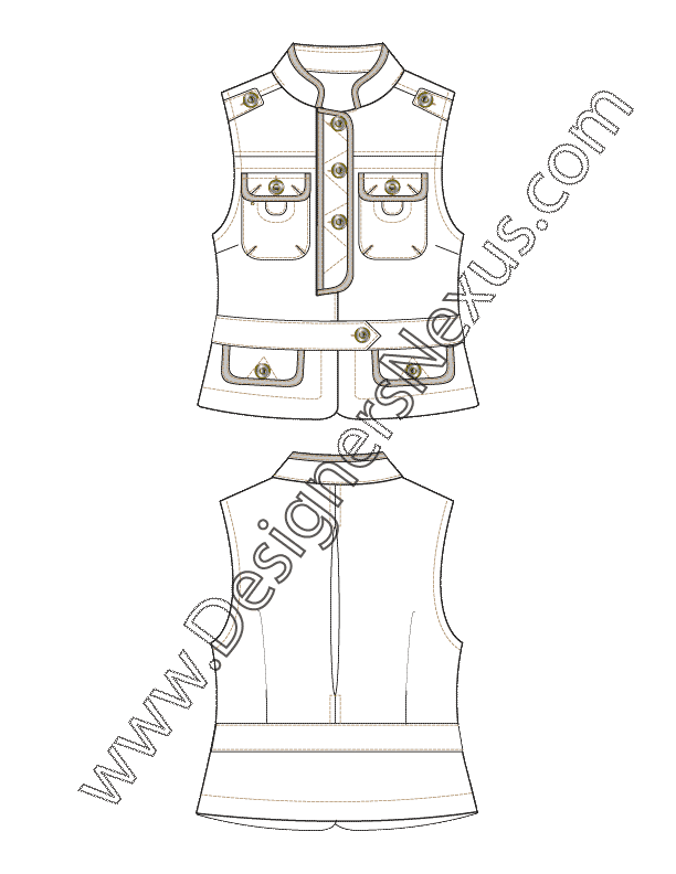 001- garment flat sketch mandarin collar vest