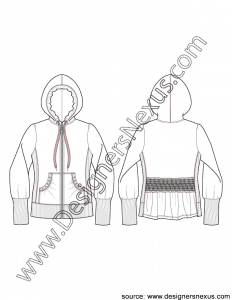 001-vector fashion flat sketches zip front knit hoodie