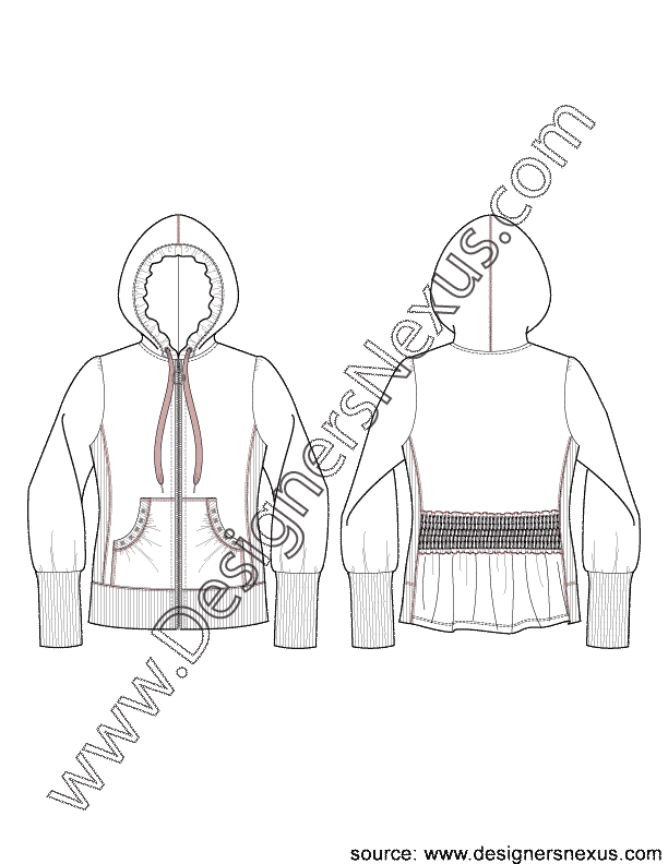 001-vector fashion flat sketches zip front knit hoodie