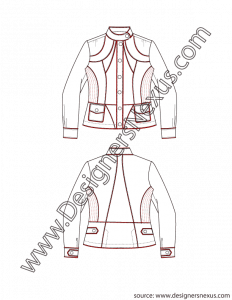 Blazer Flat Sketch V1 with Mandarin Collar and Piping Details