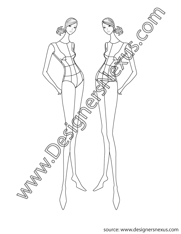 001- female fashion figure model croqui template