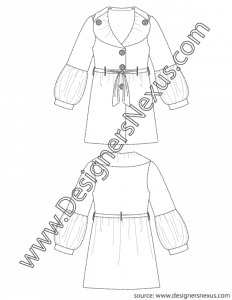 002- fashion flat sketch shawl collar lantern sleeve coat