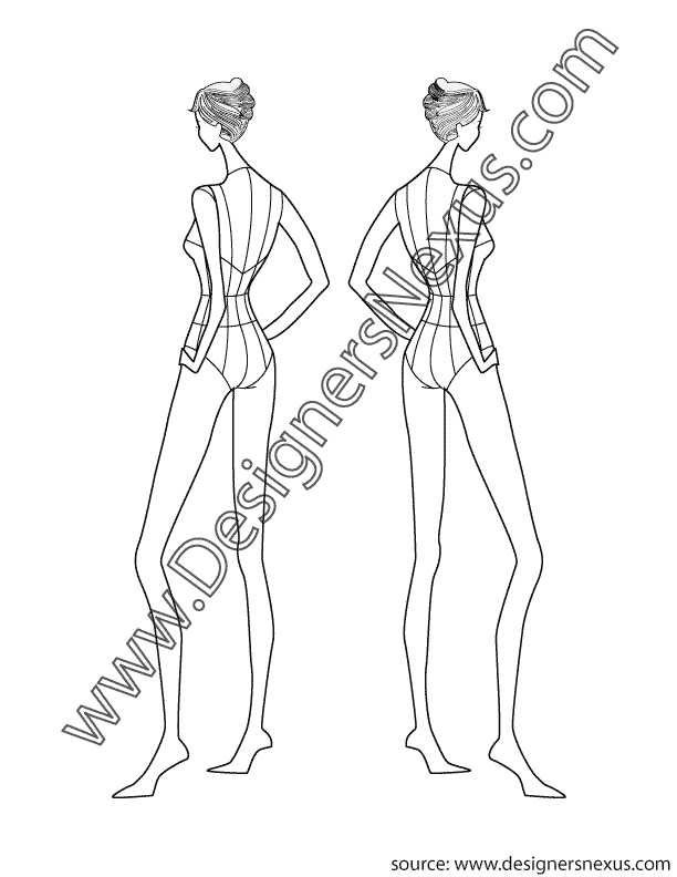 002 female fashion figure template back view