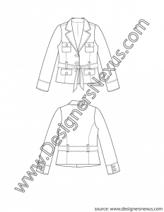 002- fashion flat sketch belted safari jacket