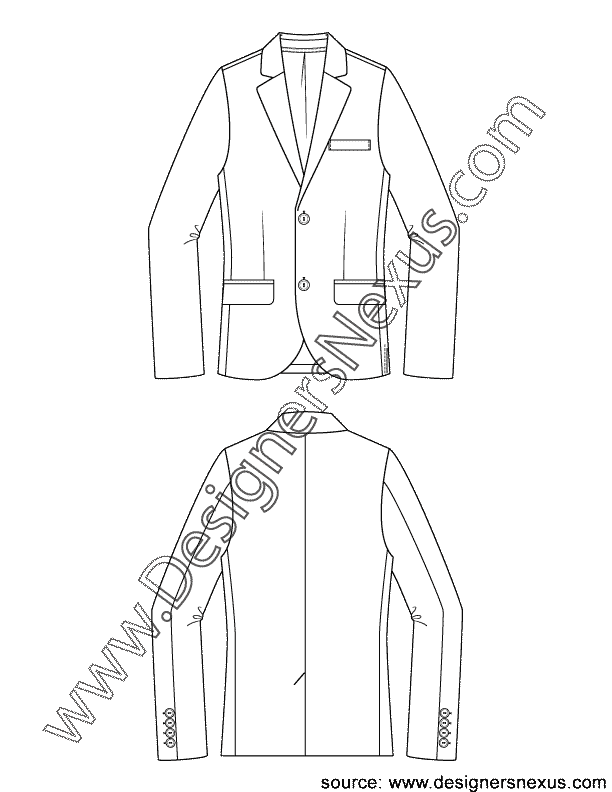 002- menswear flat sketch classic fit mens blazer sports coat