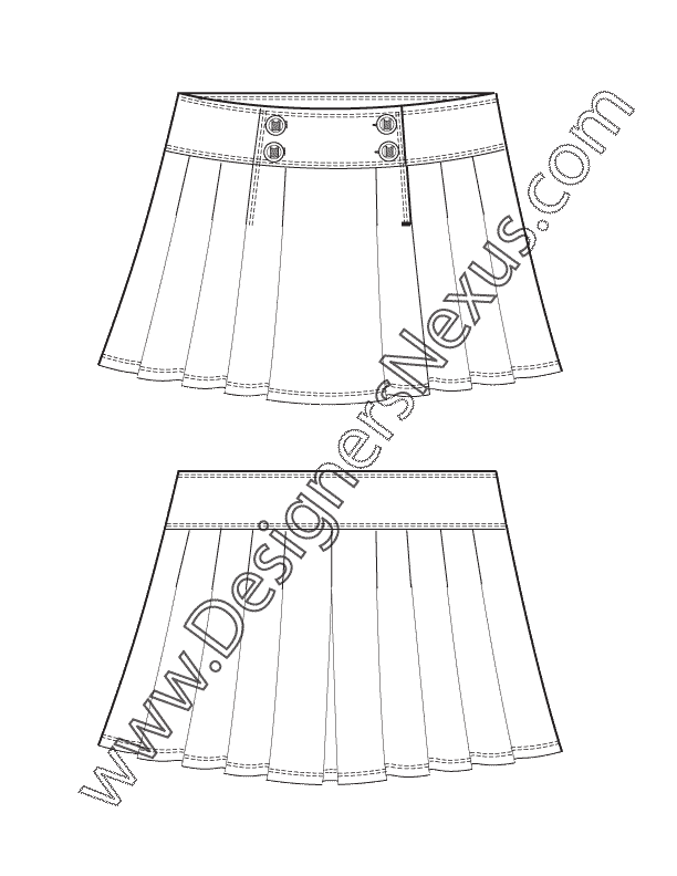 003- fashion flat sketch accordion pleated skirt