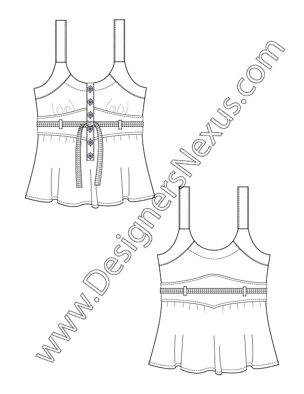 002 flat sketch belter tank top blouse empire