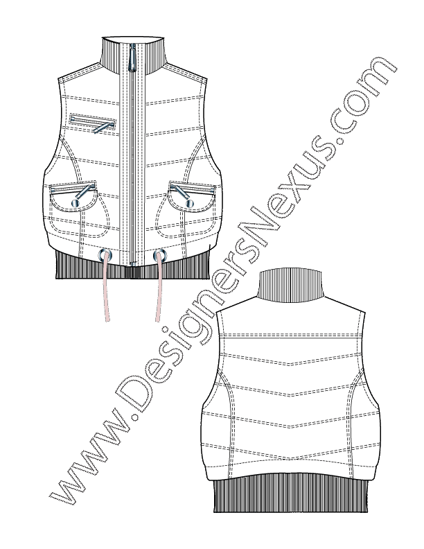 002- flat sketch zip front puffer vest funnel collar