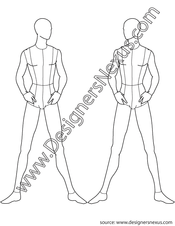 002- front pose male fashion figure croqui template
