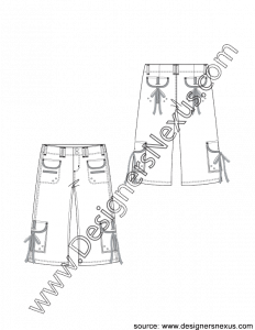002- pants flat sketch bermuda shorts side seam pockets