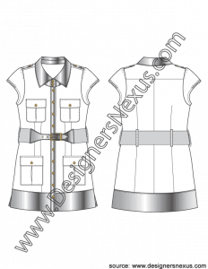 002- tech design flat sketch belted safari shirtdress