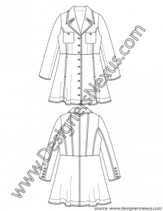 003- fashion design technical flat sketch button front coatdress