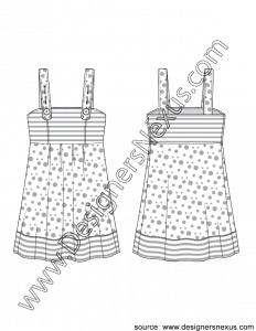 003- apparel flat sketch button strap apron dress jumper dress