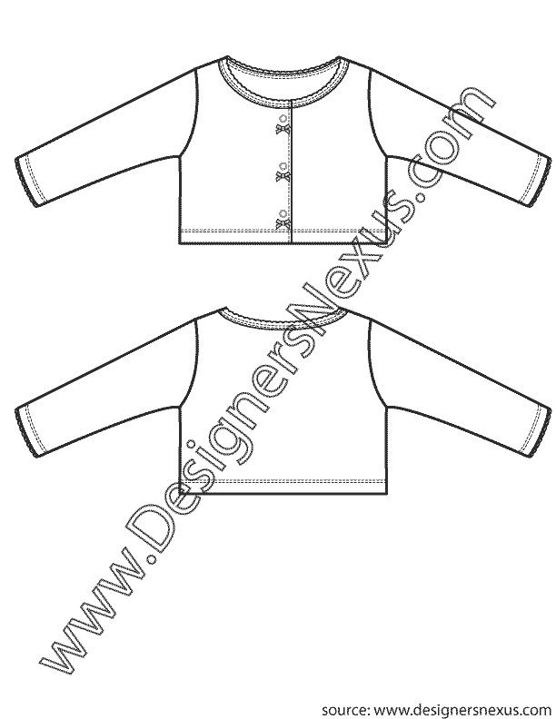 003- childrenswear flat sketches newborn infant girls cropped cardigan