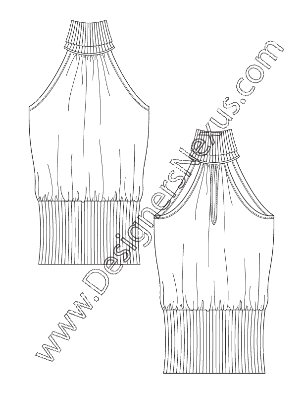 003- fashion flat sketch turtleneck halter top