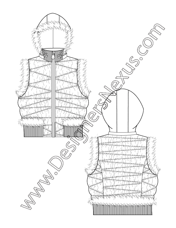 003 apparel flat sketch hooded vest zigzag stitching