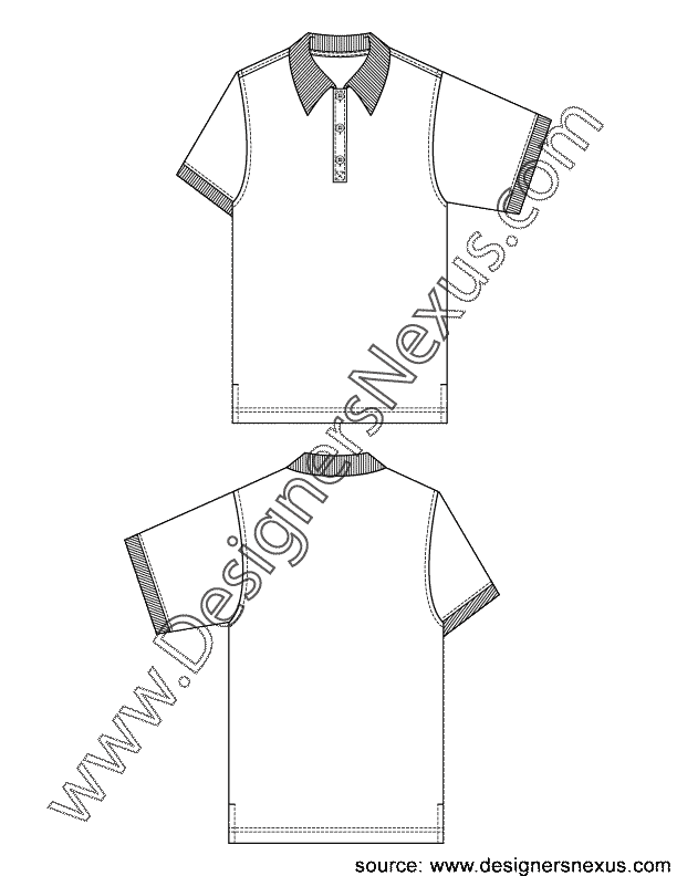 003- mens fashion flat sketch short sleeve polo shirt