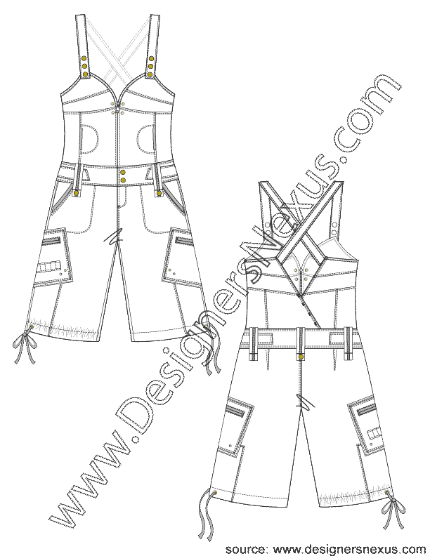 V3 Overalls - Shortalls Illustrator Flat Sketch - Designers Nexus