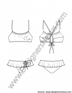 003- swimwear flat sketch ruffle skirt bikini