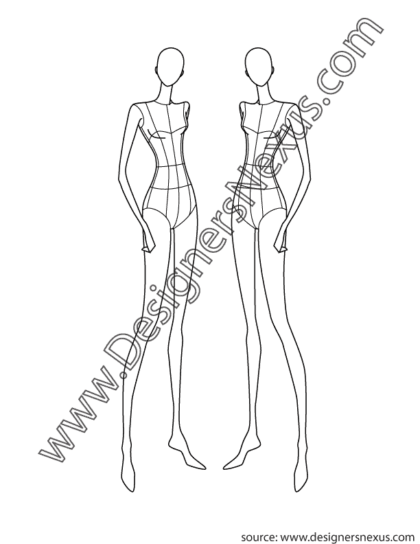 Fashion Design Female Croqui V3 Front 3/4 Pose - Designers Nexus