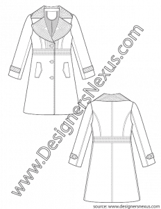 004- Fashion flat sketch trench coat exaggerated notch collar