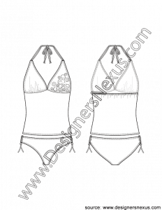 004- swimwear flat sketch v-neck halter tankini