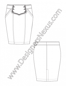 004- apparel design flat sketch fitted pencil skirt sailor waistband