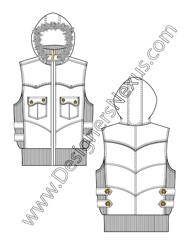 004 flat sketch hooded vest fur trim