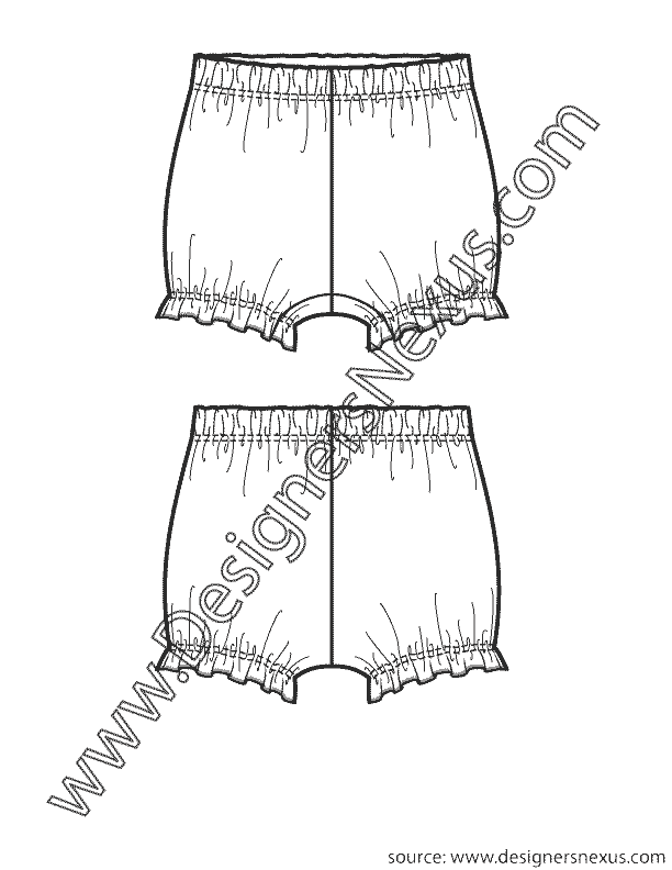 004- kids apparel flats newborn infant bloomer shorts sketch