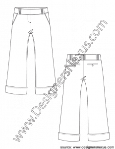 004- fashion flat sketch tailored wide leg pants