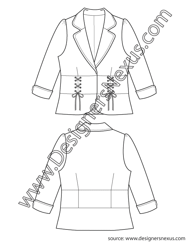 004- three-quarter cuff sleeve blazer with lacing flat sketch