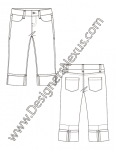 005- fashion flat sketch of cuffed capri pants