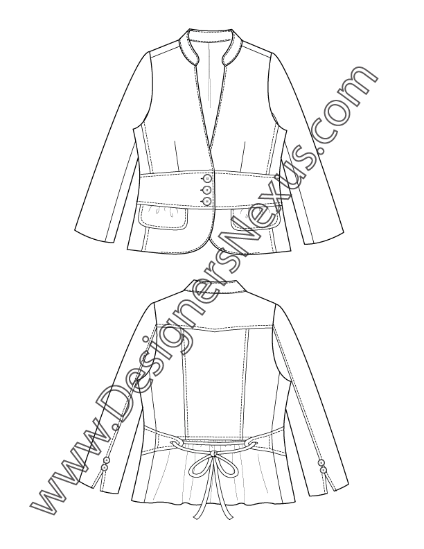 005- tieback cummerbund blazer flat fashion sketch mandarin collar