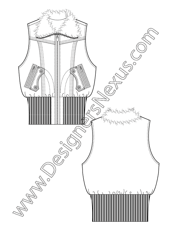 005- fashion flat sketch fur collar vest