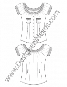 005- flat fashion sketch scoop neck peasant blouse top