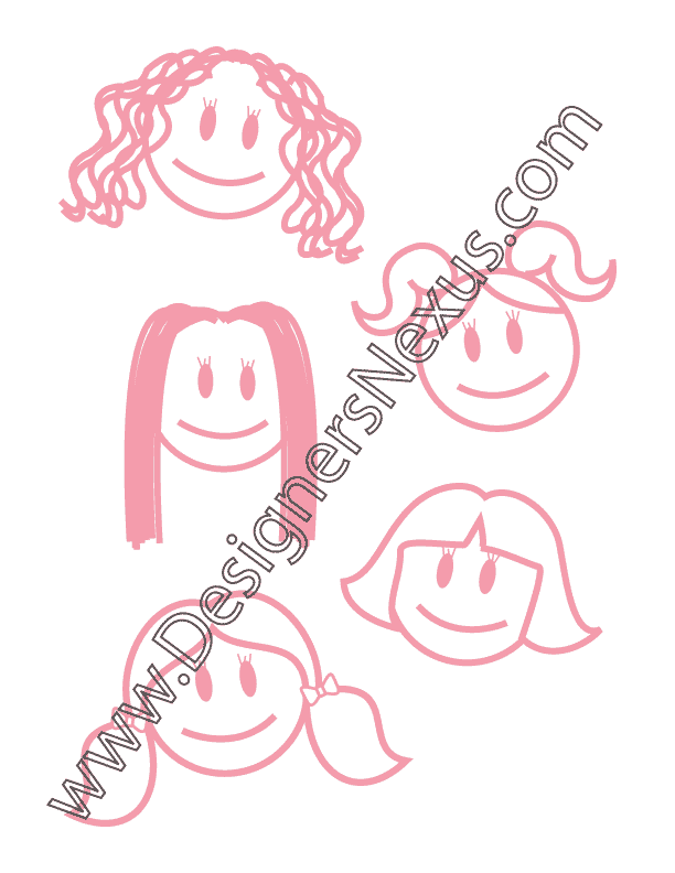 005- free vector graphic childrens girl faces doodle art