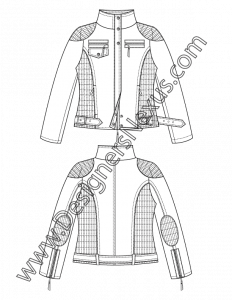 005- funnel collar moto jacket fashion flat sketch