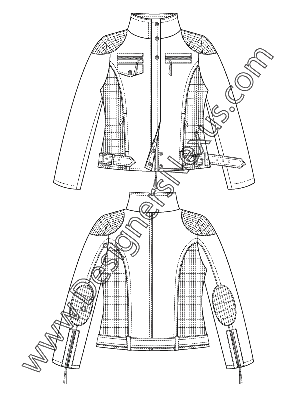 005- funnel collar moto jacket fashion flat sketch