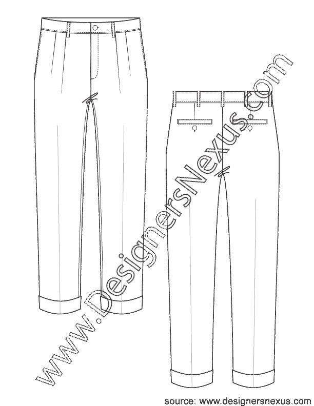 005 mens apparel flat sketch pleated dress pants
