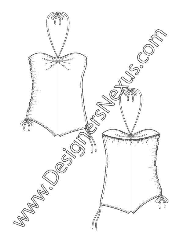 005- swimwear flat sketch one-piece halter swimsuit