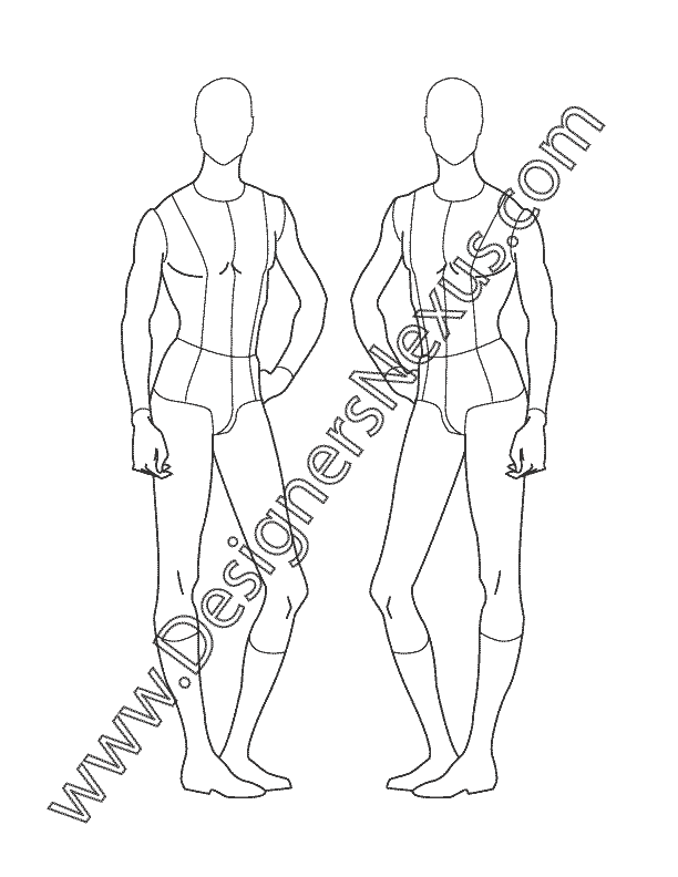 005- three-quarter front view croqui mens fashion pose