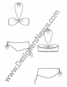 006 swimwear fashion flat sketch bandeau bikini boyshort