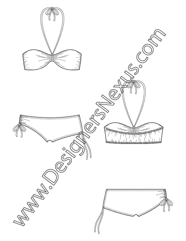 006 swimwear fashion flat sketch bandeau bikini boyshort