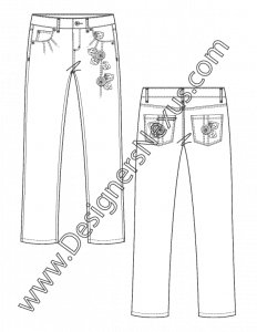 006- 5-pocket straight leg pants apparel flat sketch