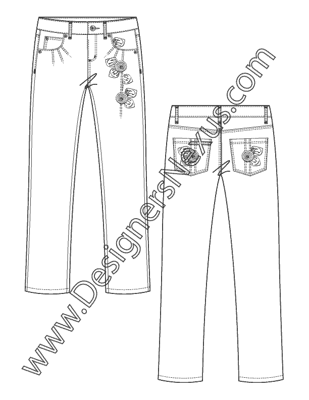 006- 5-pocket straight leg pants apparel flat sketch