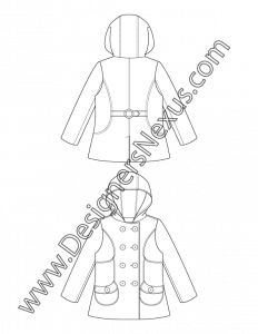 006- fashion flat sketch hooded double breasted pea coat