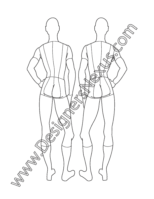 006- male fashion figure template back view croqui